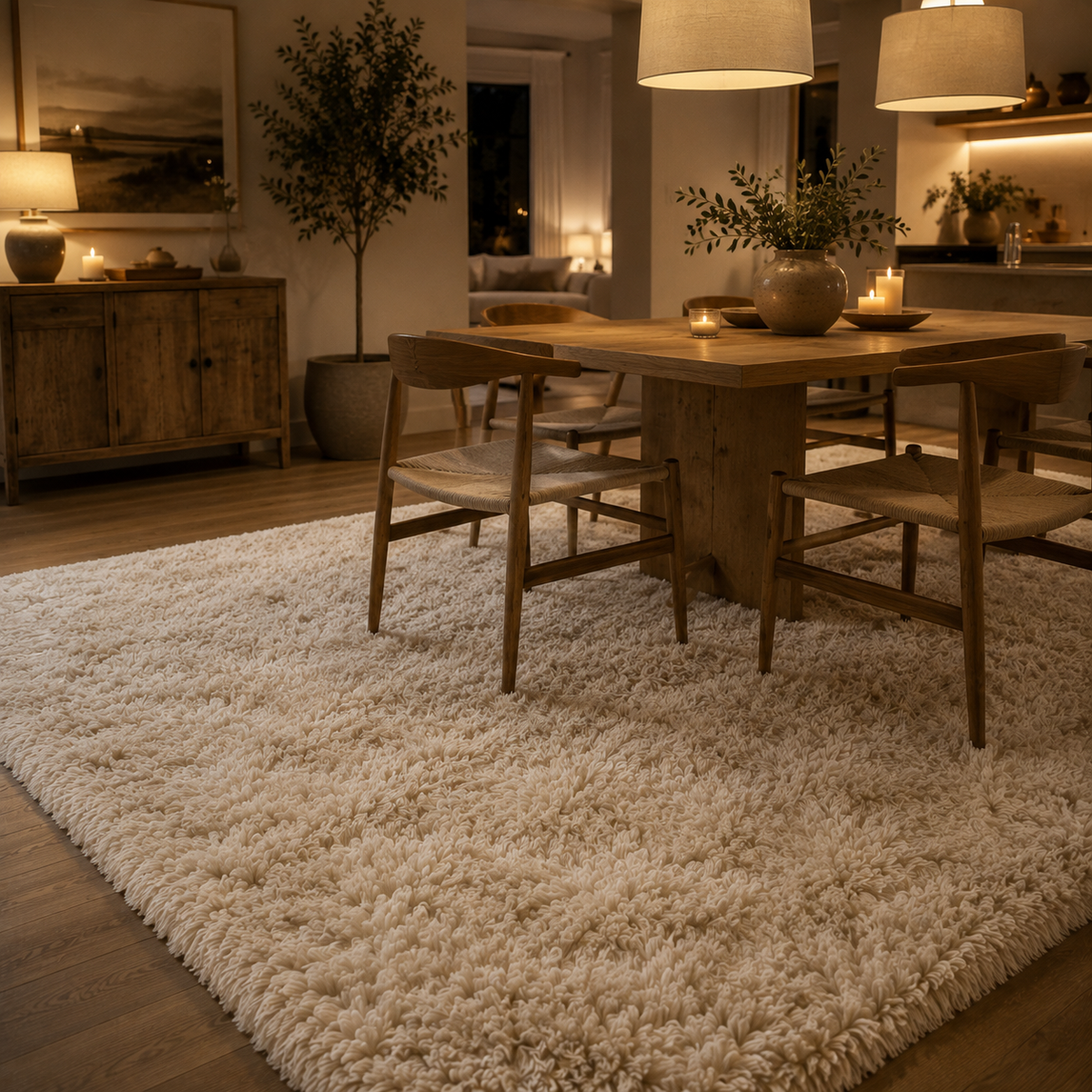 Tapis beige poil long