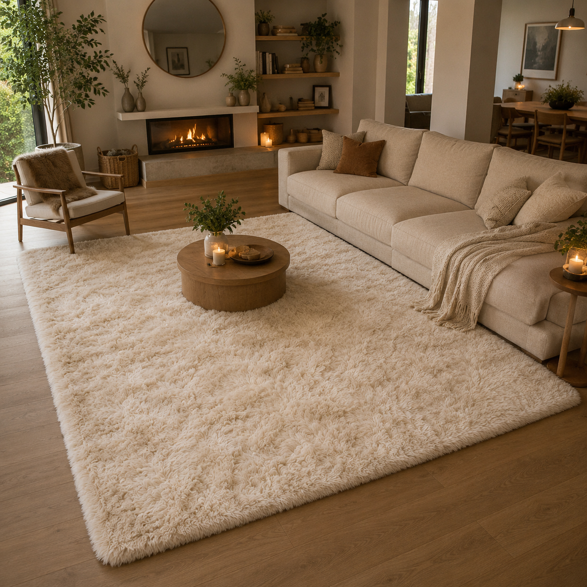 Tapis beige poil long