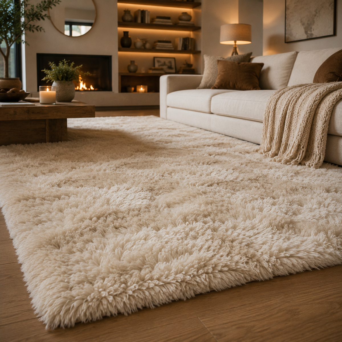 Tapis beige poil long