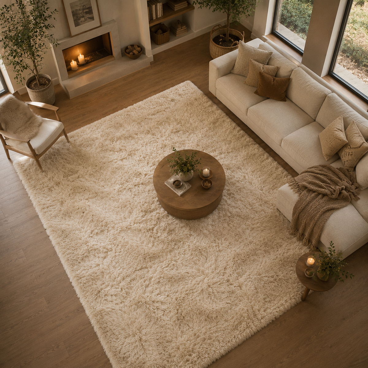 Tapis beige poil long