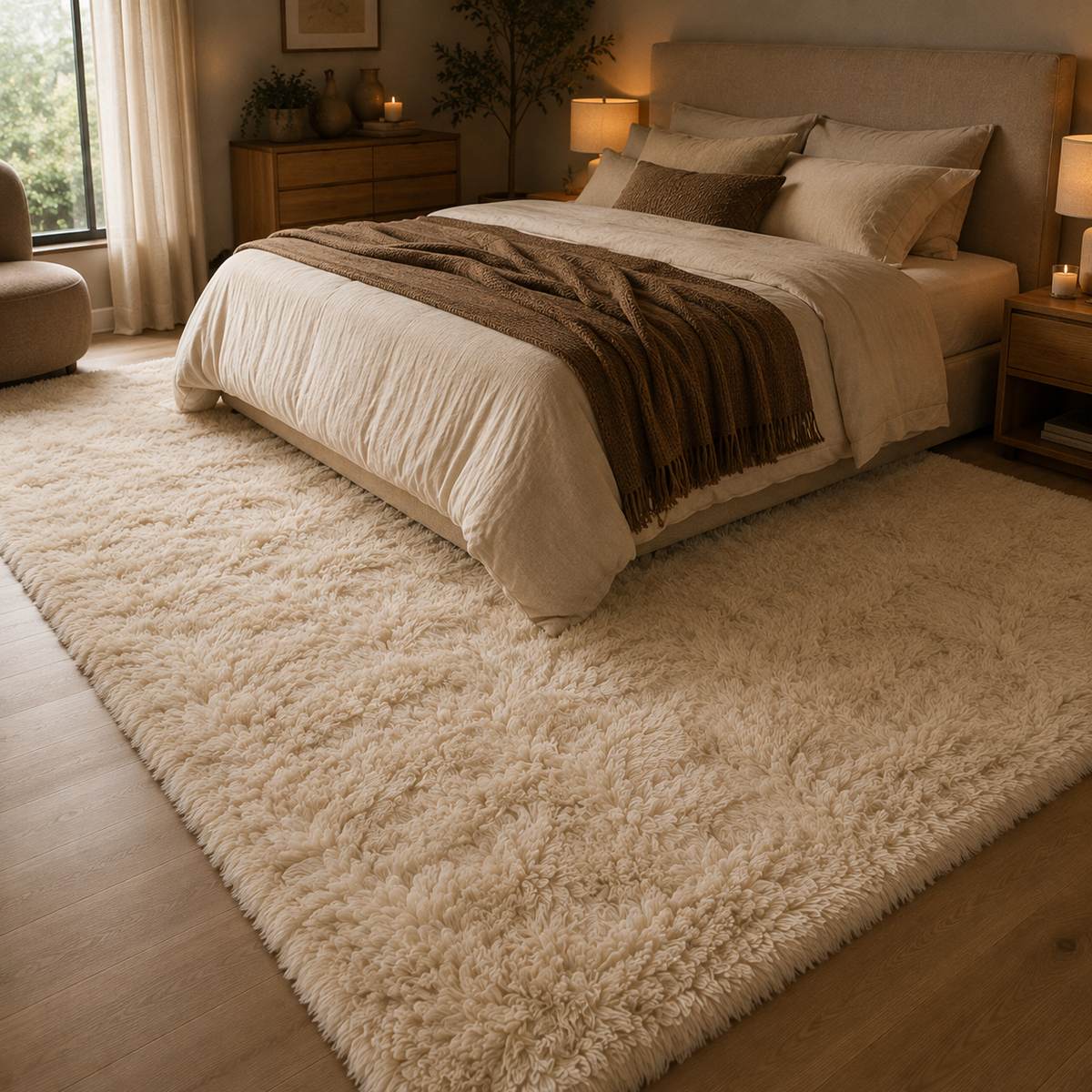 Tapis beige poil long