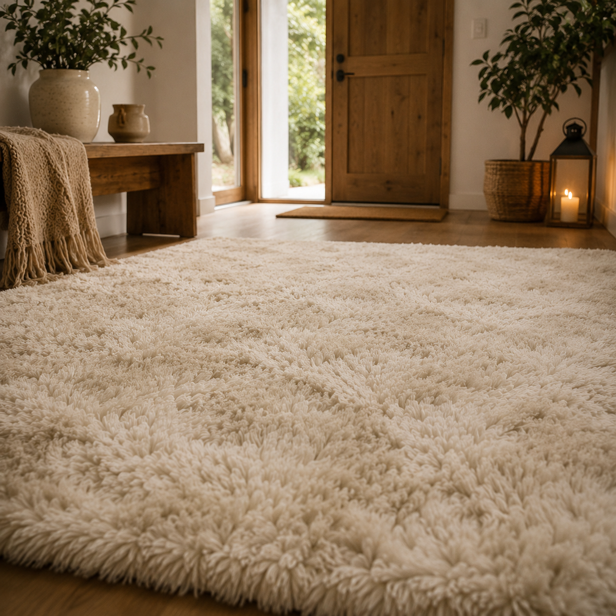 Tapis beige poil long