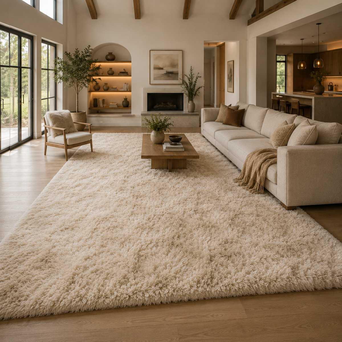 Tapis beige poil long