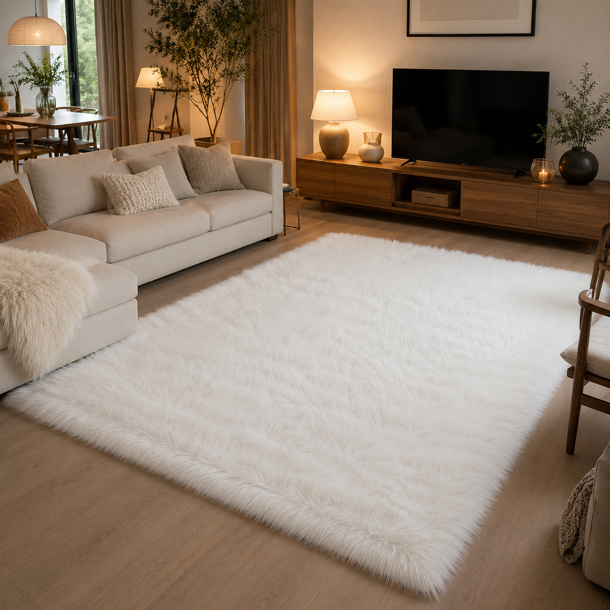 Tapis blanc poil long