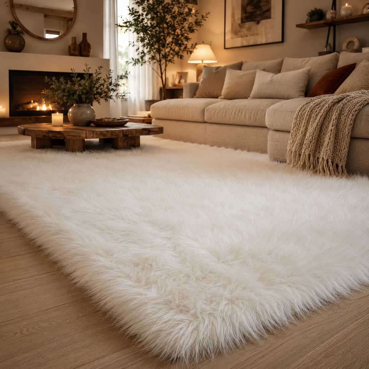 Tapis blanc poil long