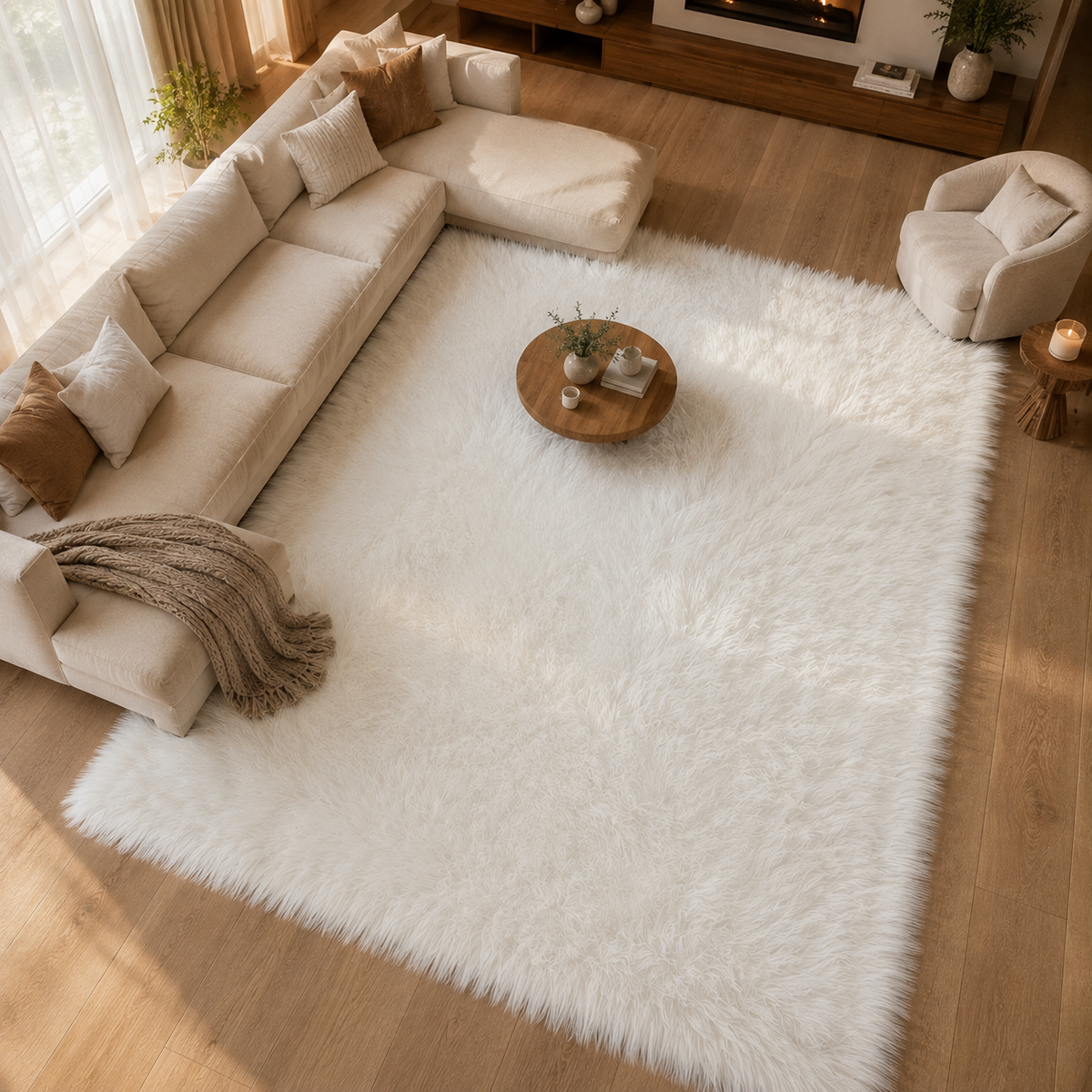 Tapis blanc poil long