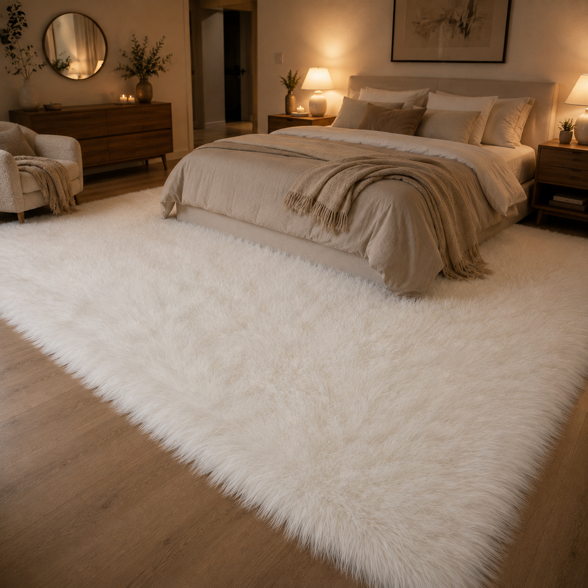 Tapis blanc poil long