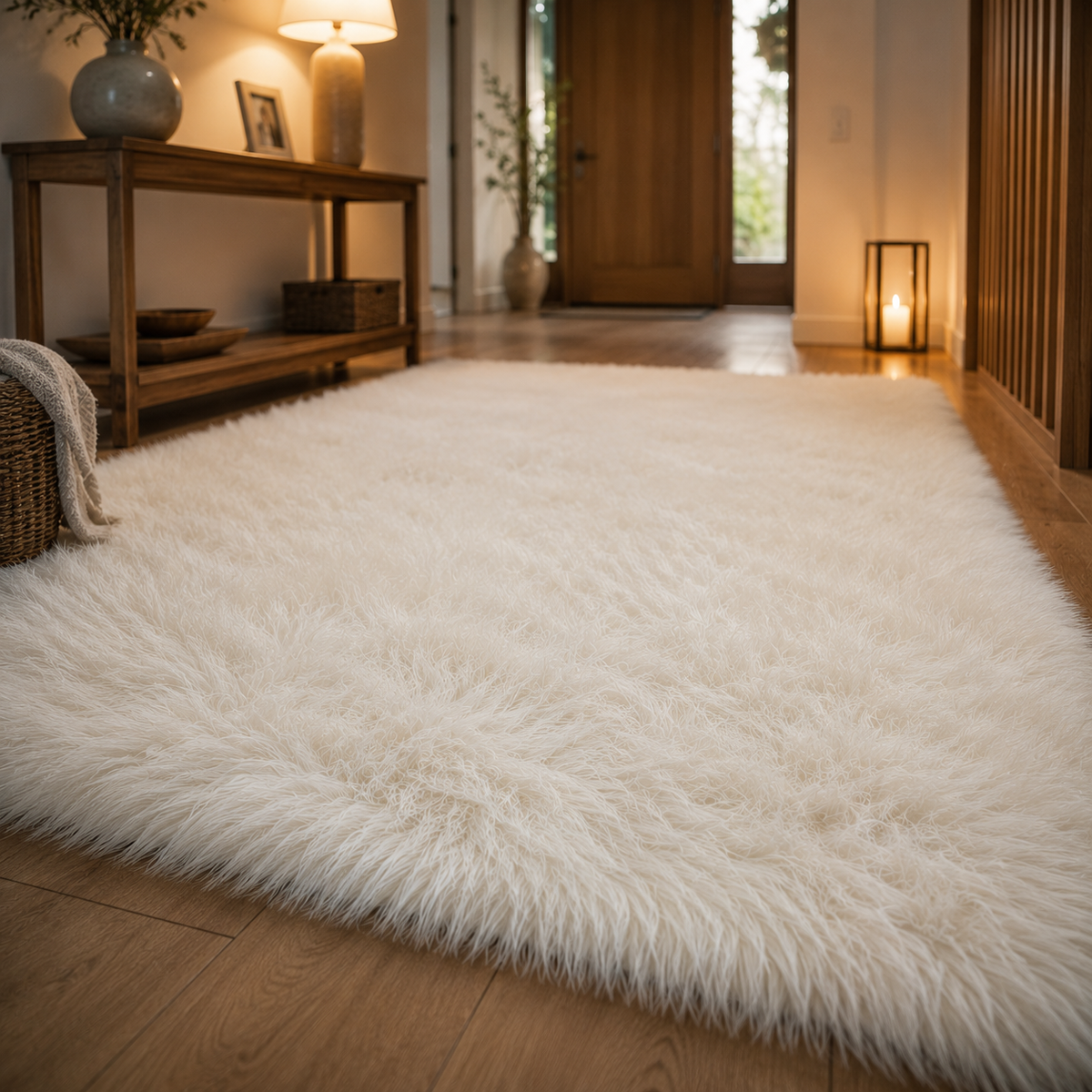 Tapis blanc poil long