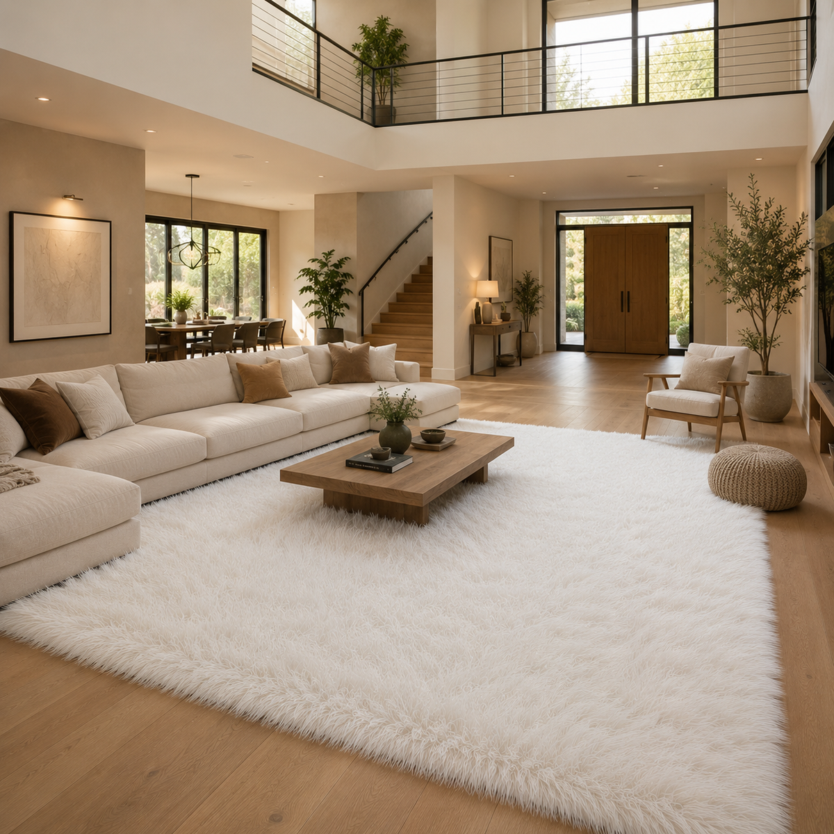 Tapis blanc poil long