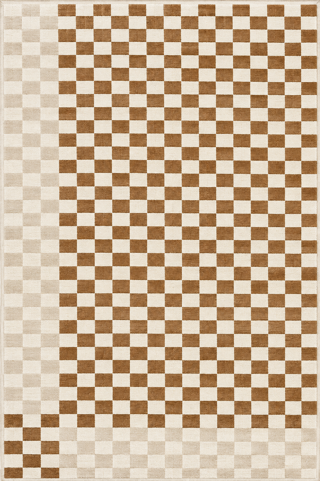 Tapis damier beige et blanc