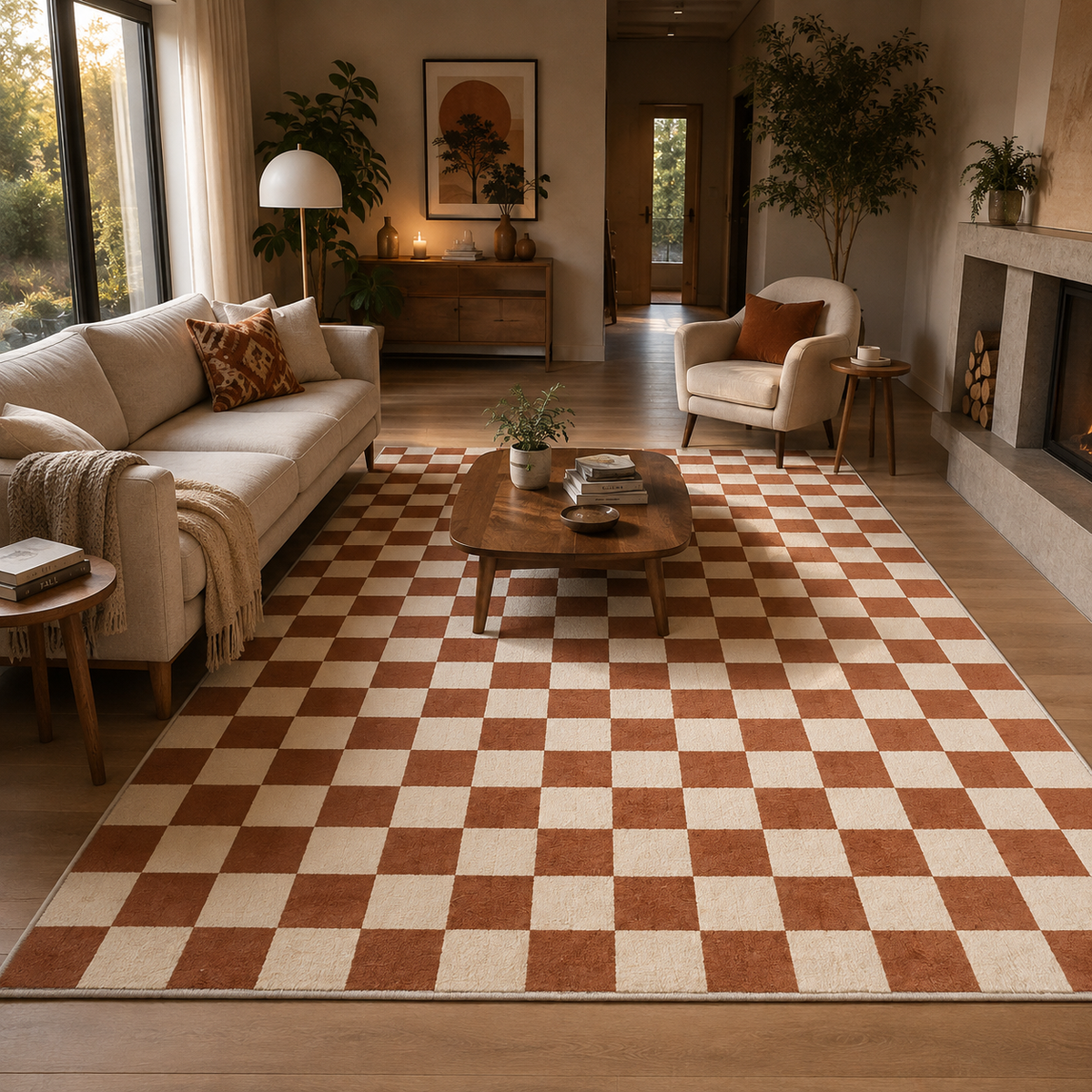 Tapis damier marron