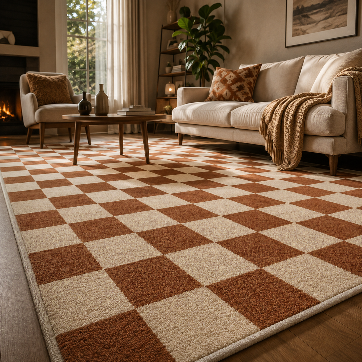 Tapis damier marron