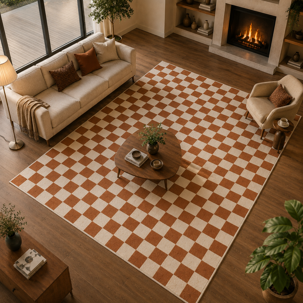 Tapis damier marron