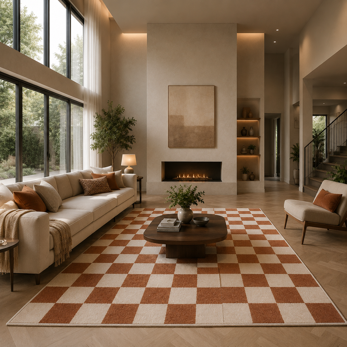 Tapis damier marron