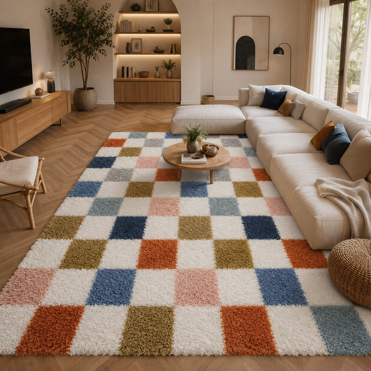 Tapis damier multicolore