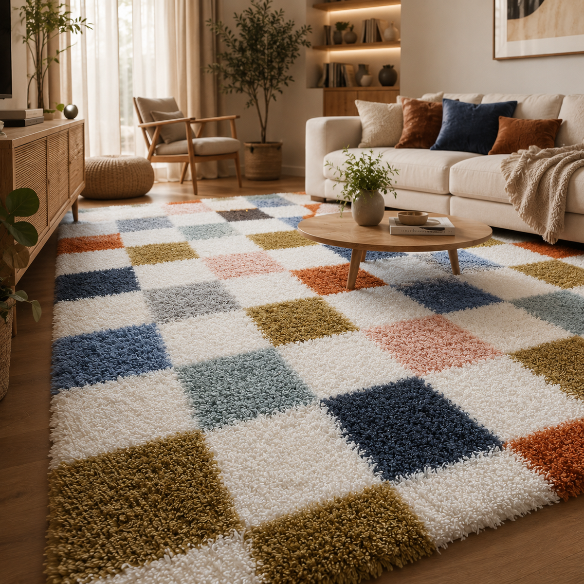 Tapis damier multicolore