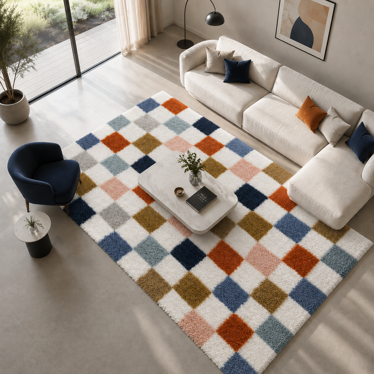 Tapis damier multicolore