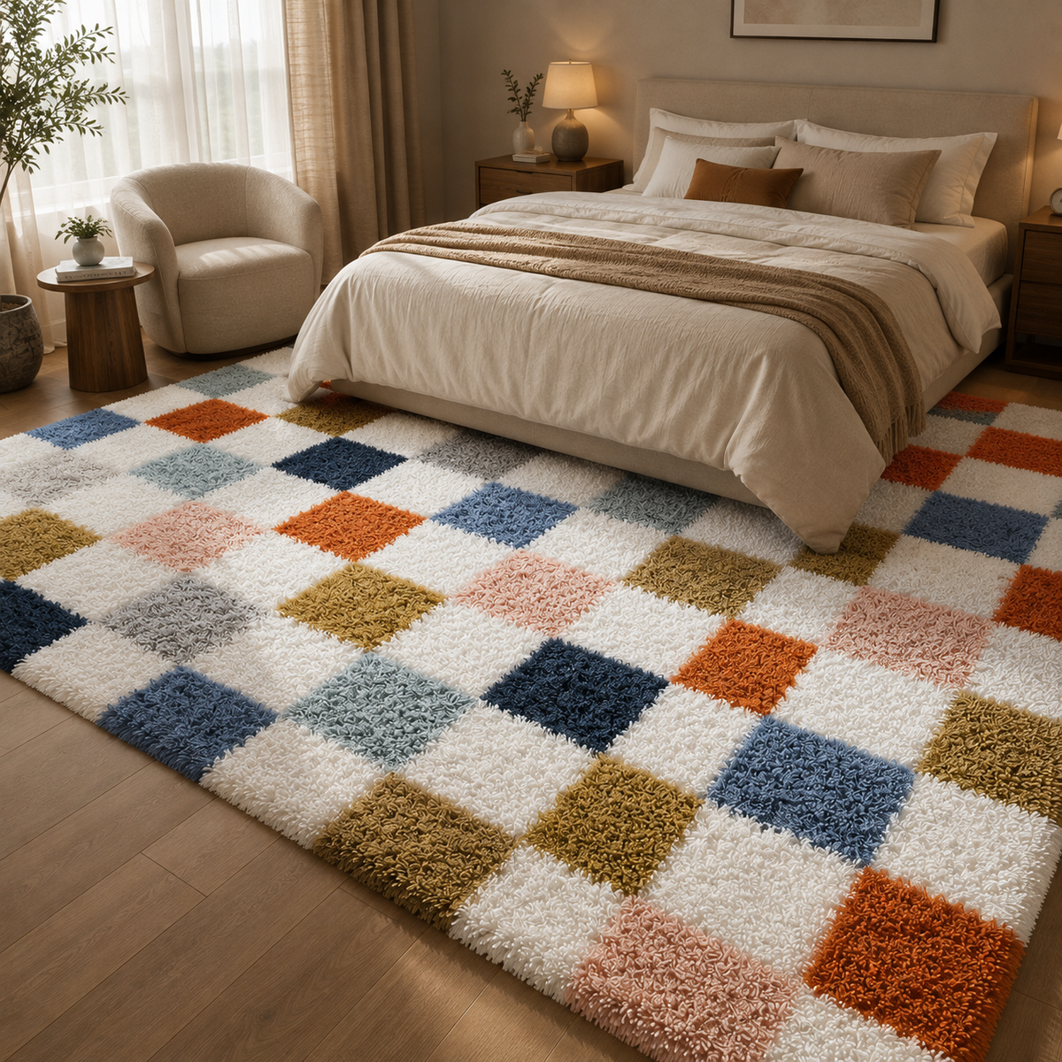 Tapis damier multicolore