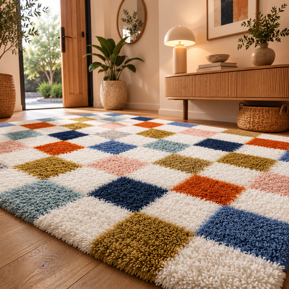 Tapis damier multicolore