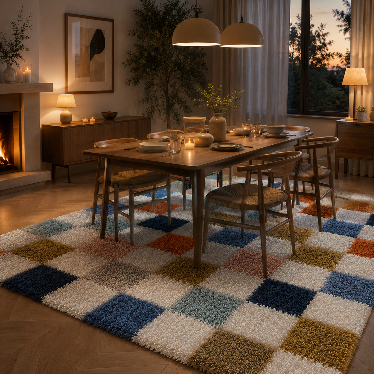 Tapis damier multicolore