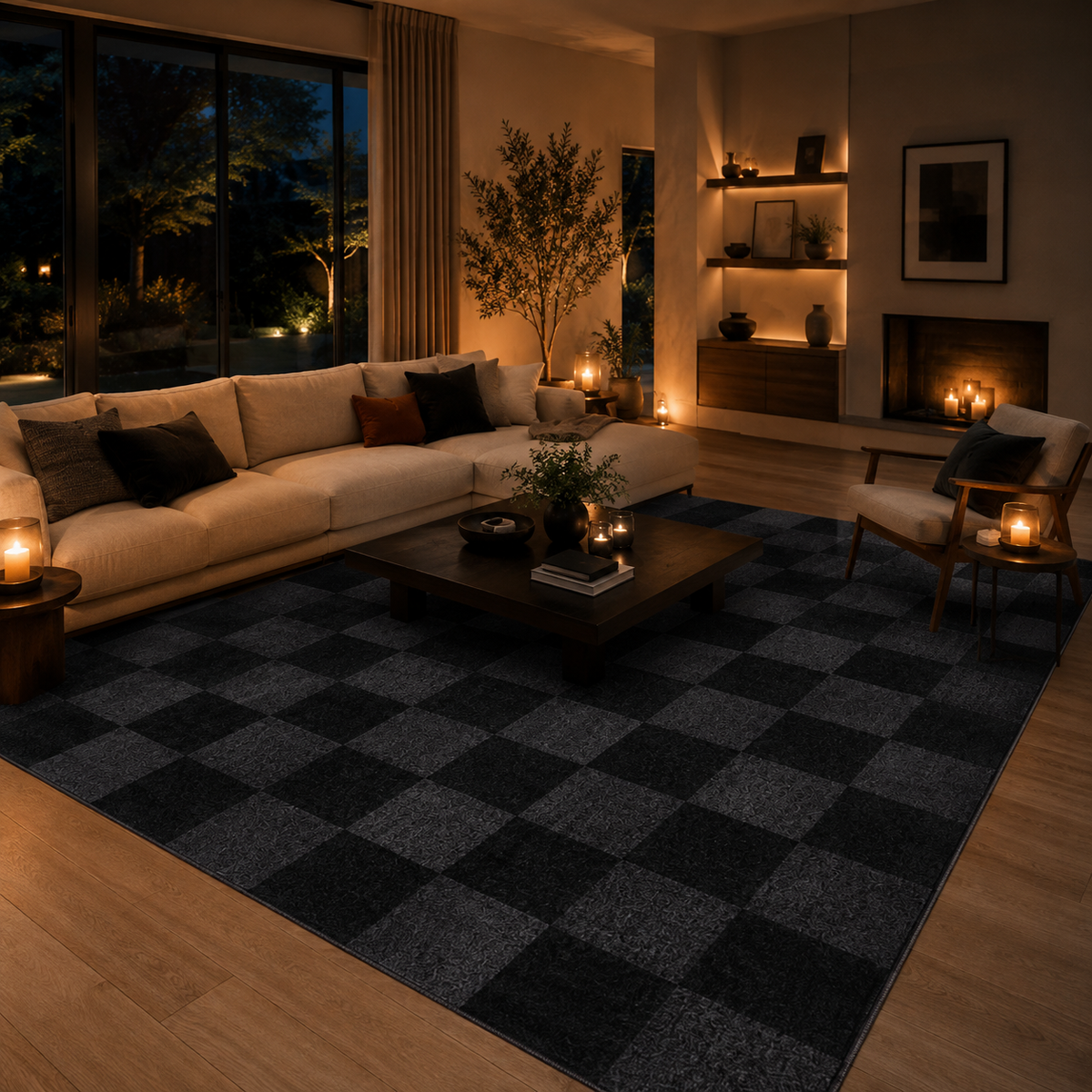Tapis damier noir