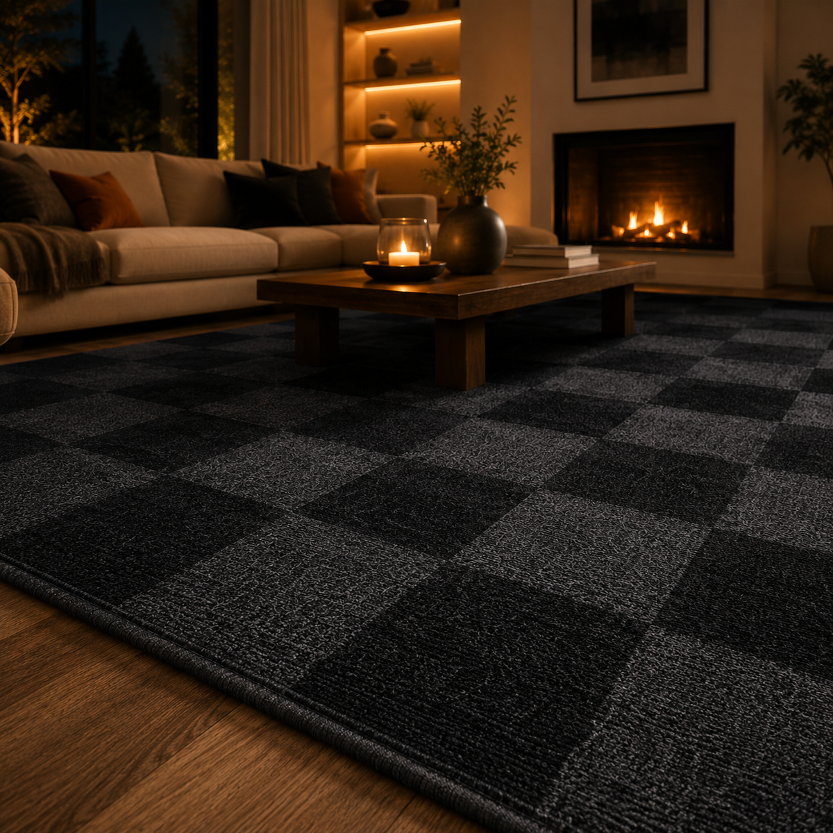 Tapis damier noir