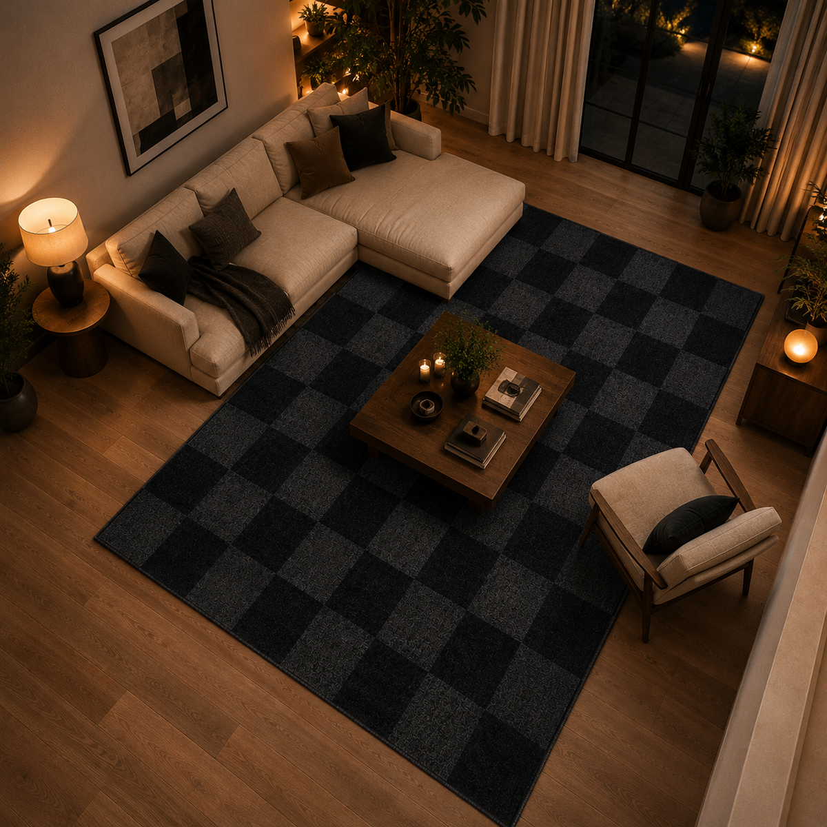 Tapis damier noir