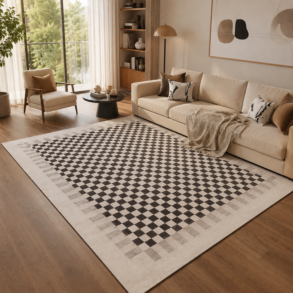 Tapis damier noir et blanc