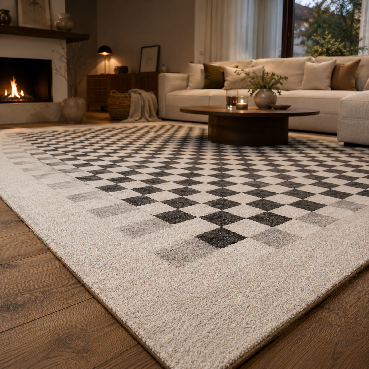 Tapis damier noir et blanc