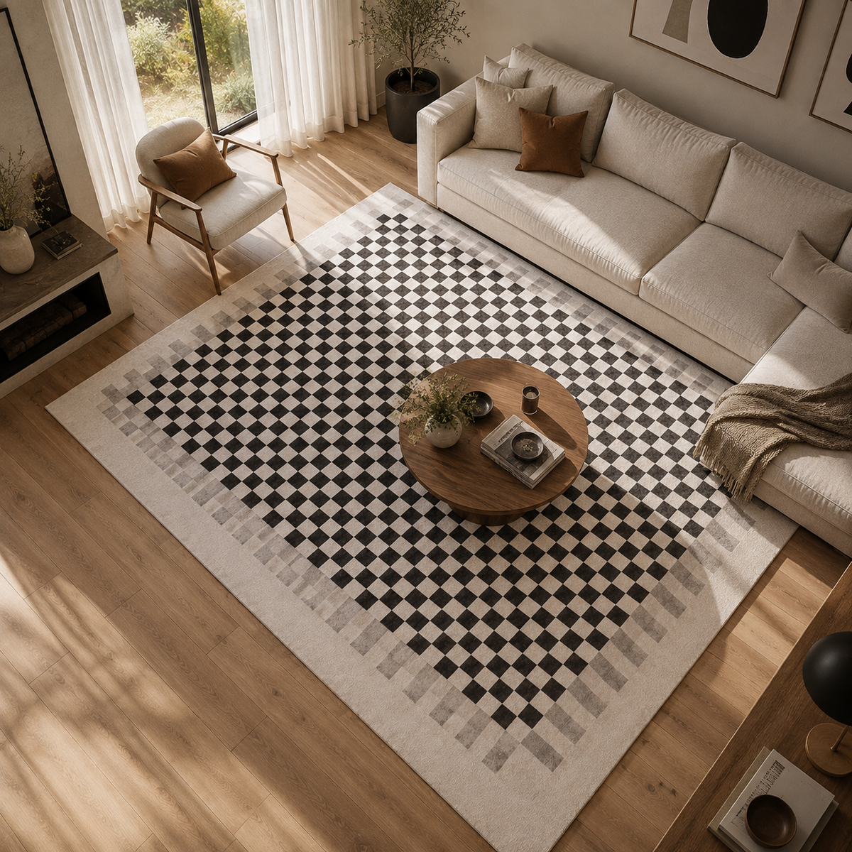 Tapis damier noir et blanc