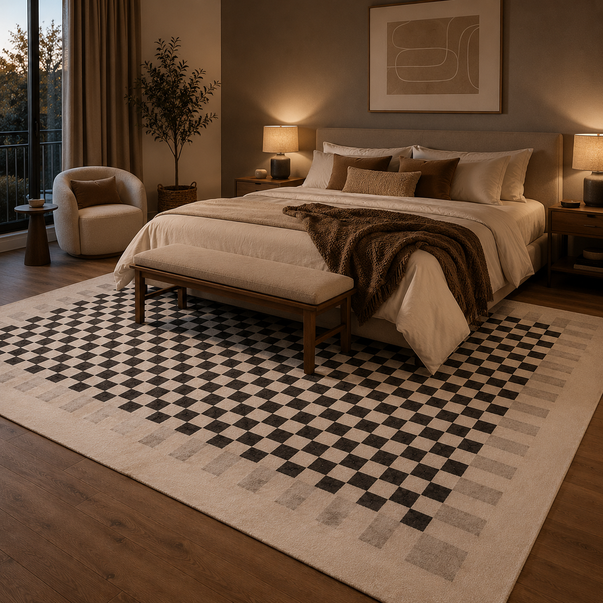 Tapis damier noir et blanc