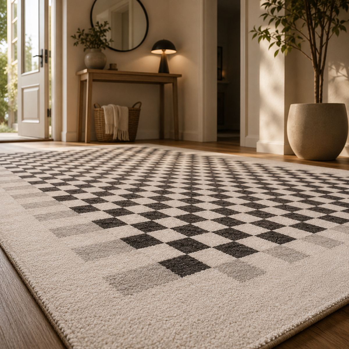 Tapis damier noir et blanc