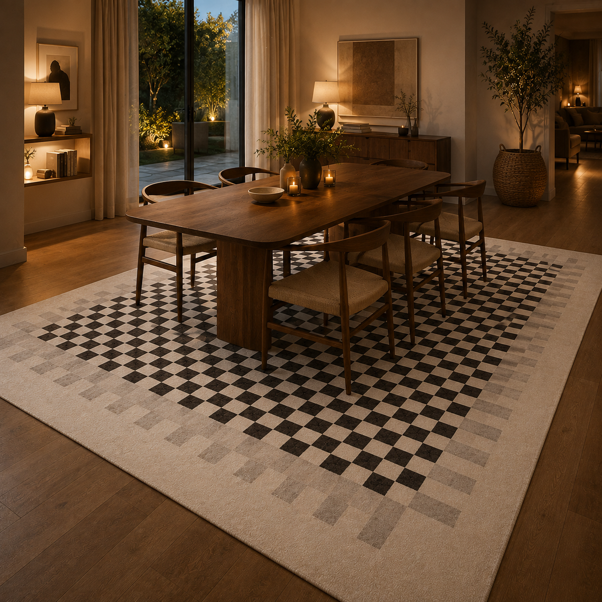 Tapis damier noir et blanc