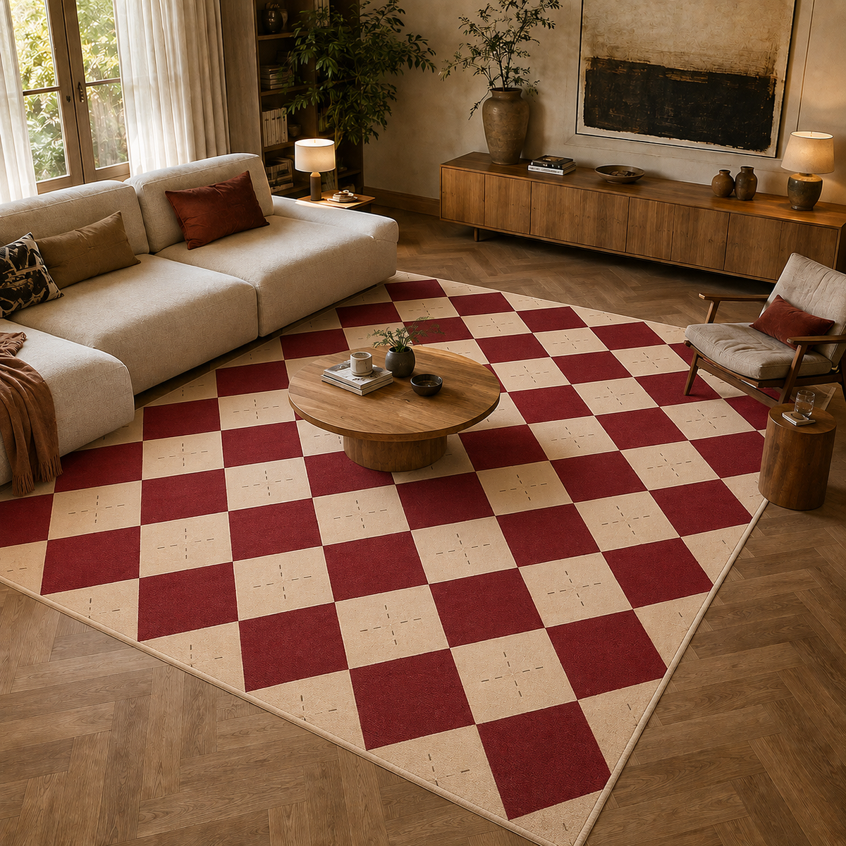 Tapis damier rouge