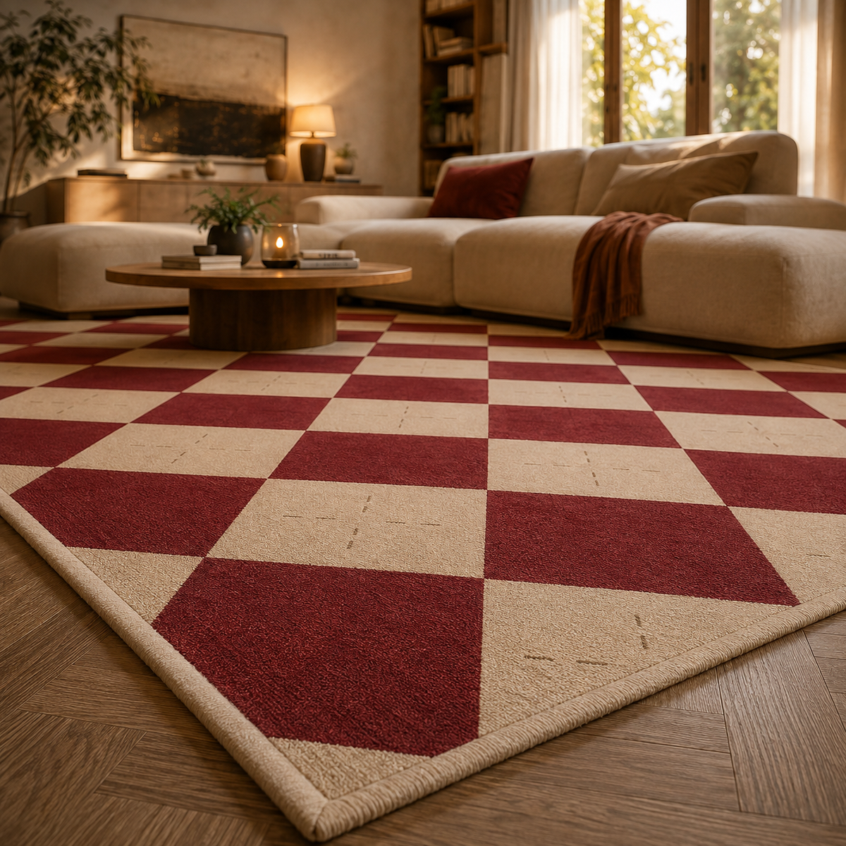 Tapis damier rouge