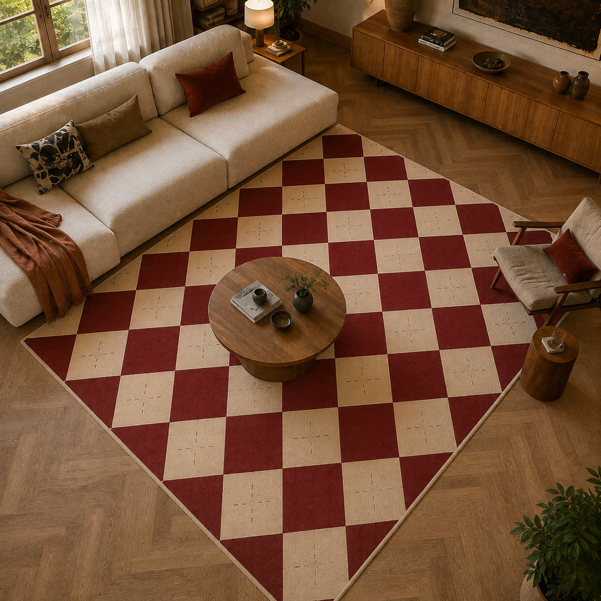 Tapis damier rouge