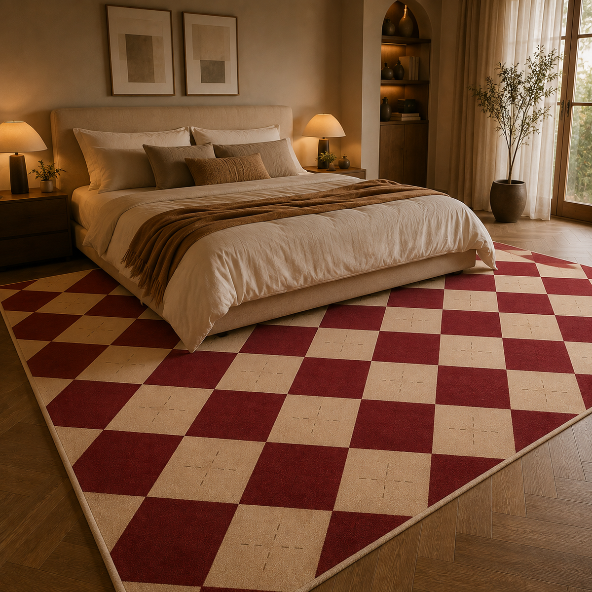 Tapis damier rouge