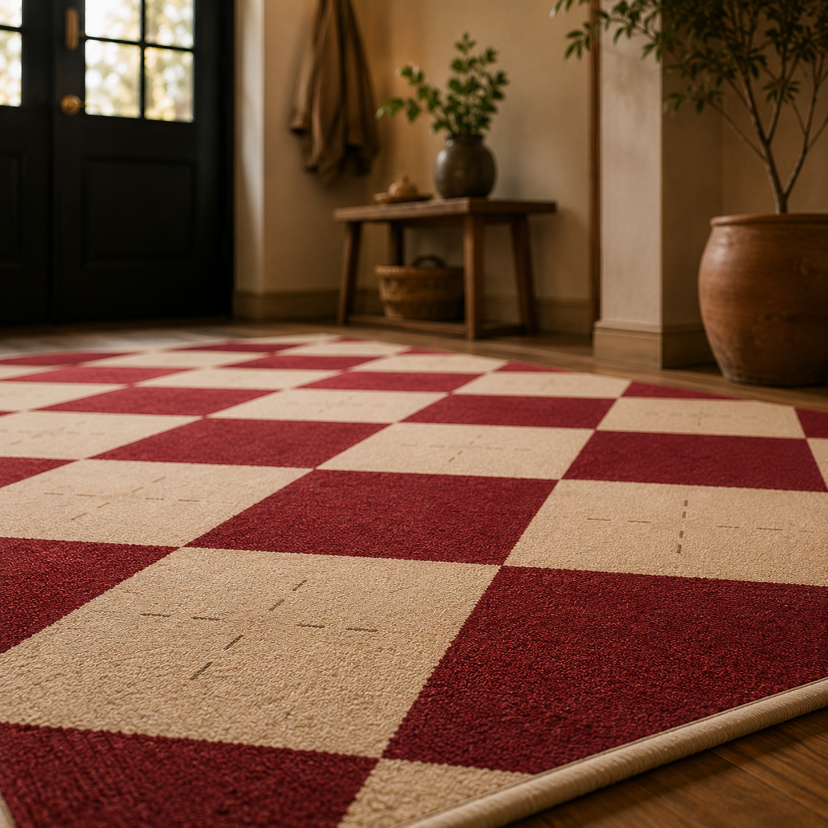 Tapis damier rouge