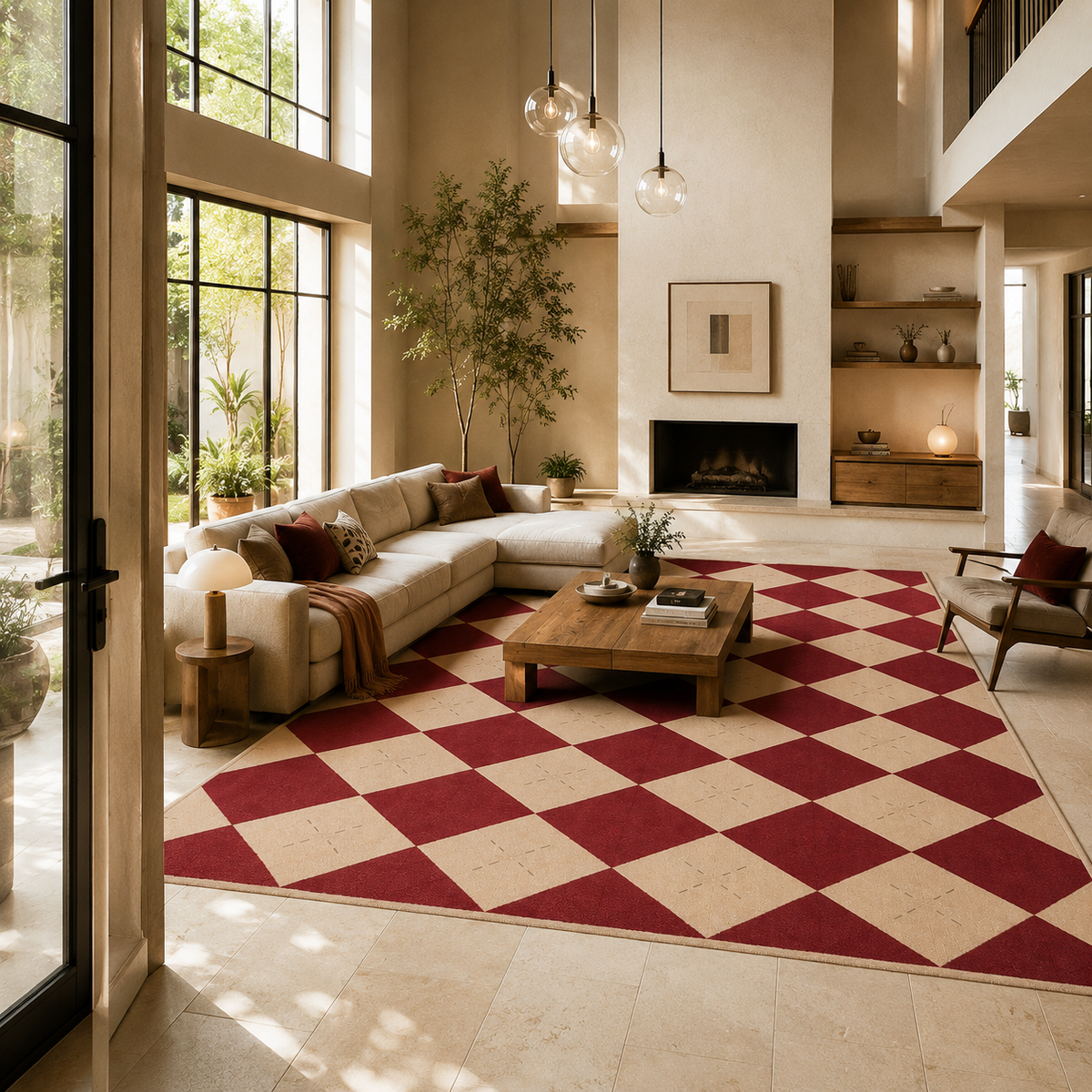 Tapis damier rouge