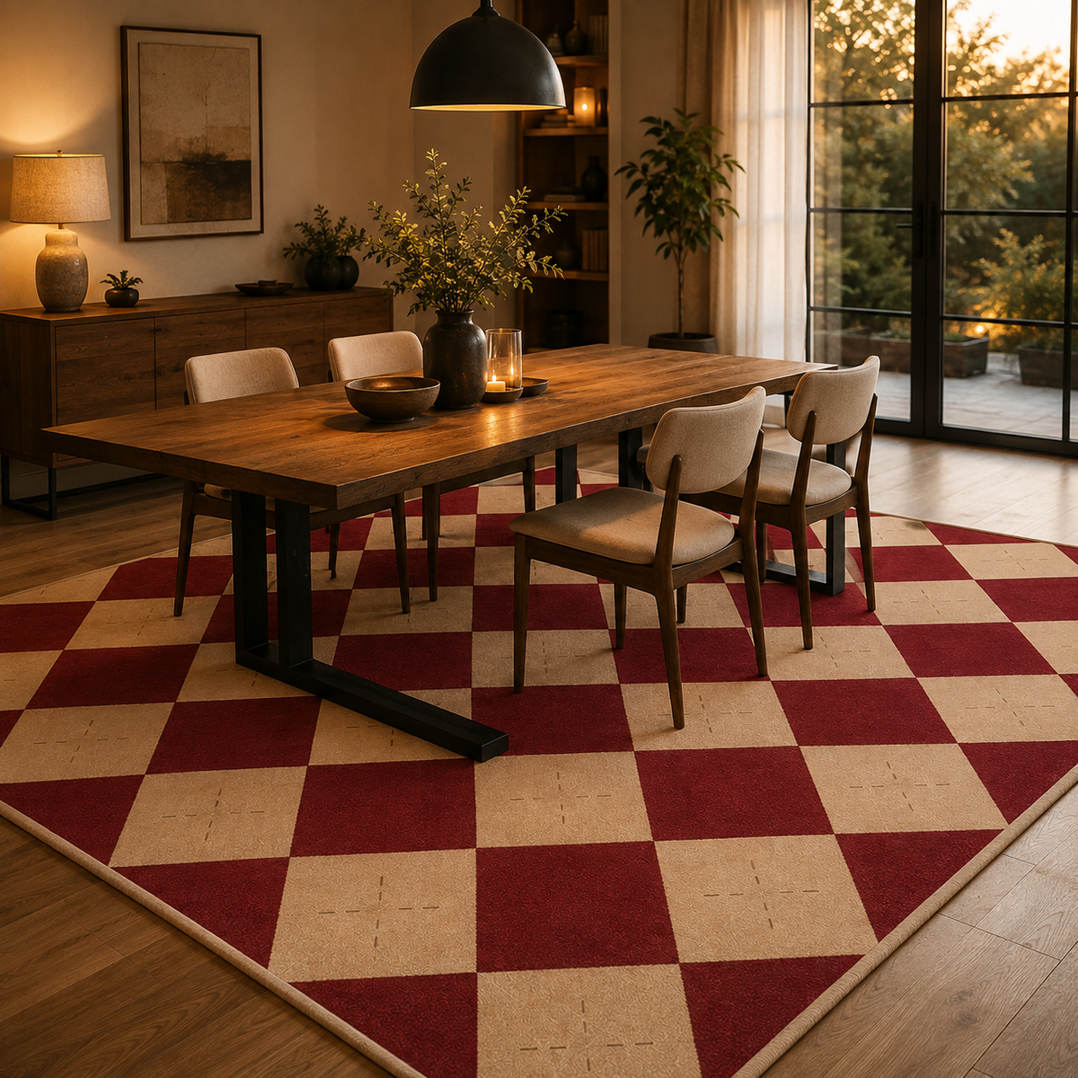 Tapis damier rouge