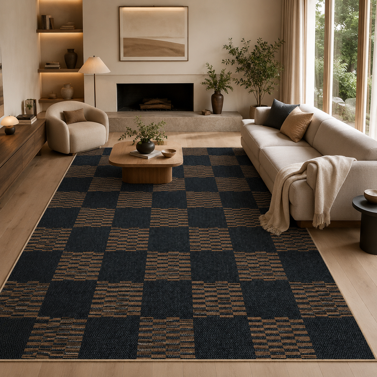 Tapis damier terracotta