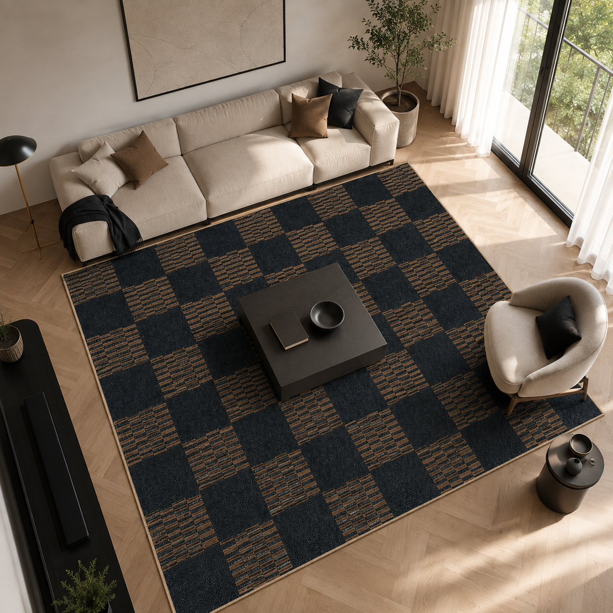 Tapis damier terracotta