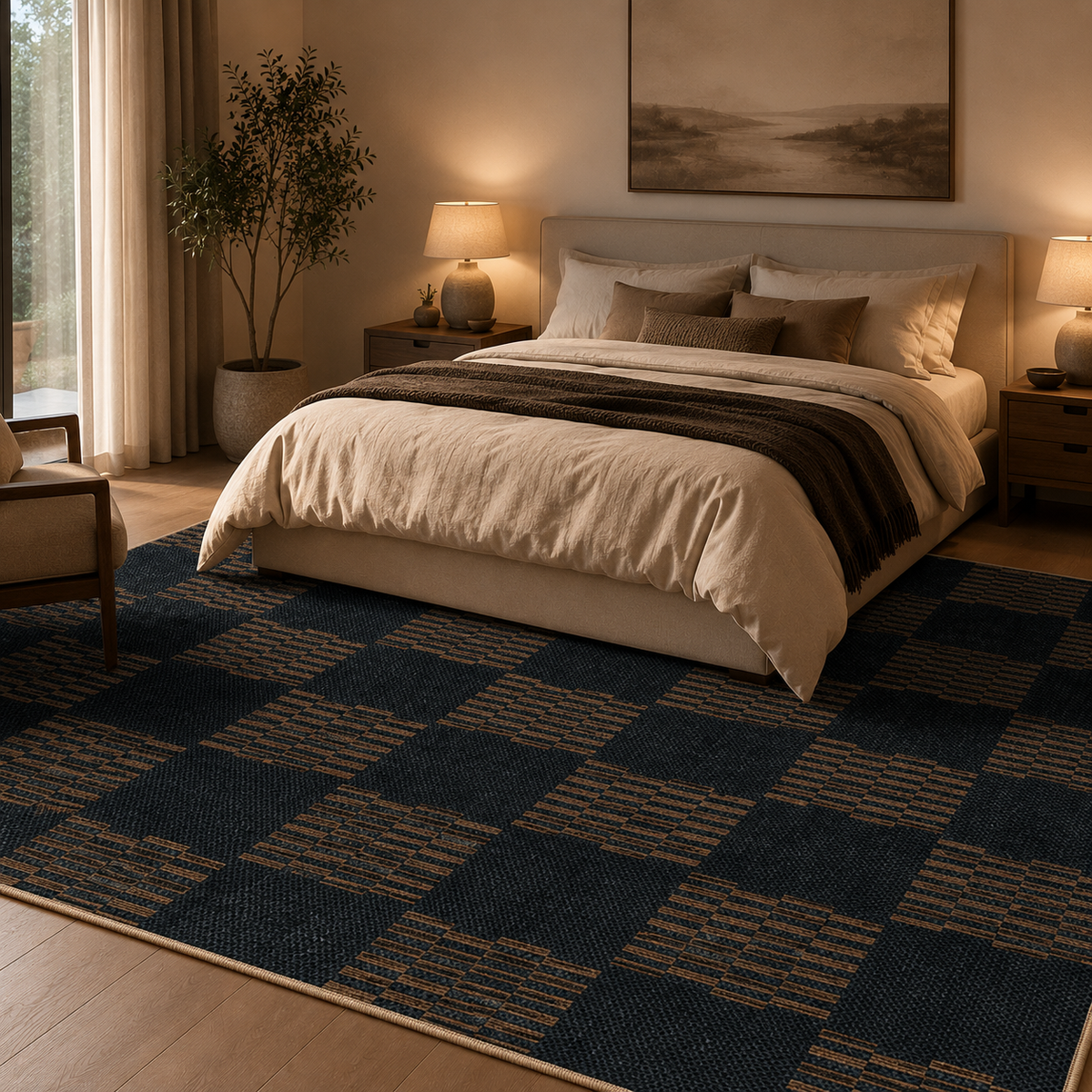 Tapis damier terracotta