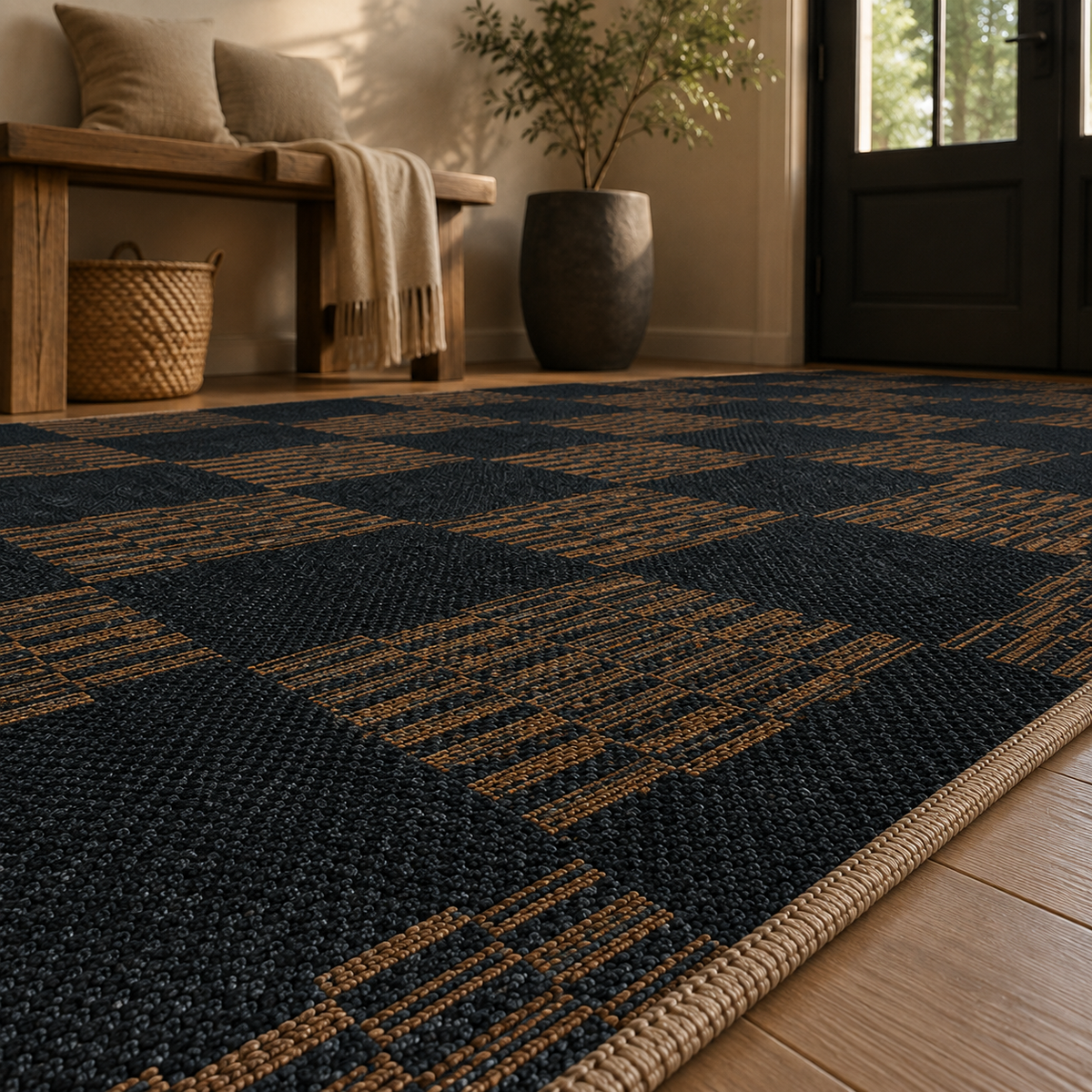 Tapis damier terracotta