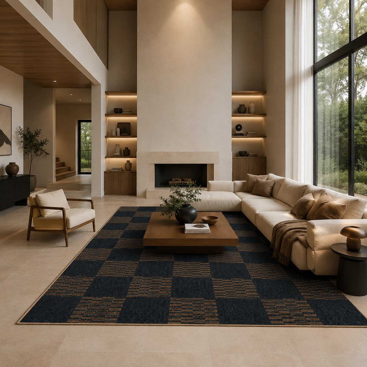 Tapis damier terracotta