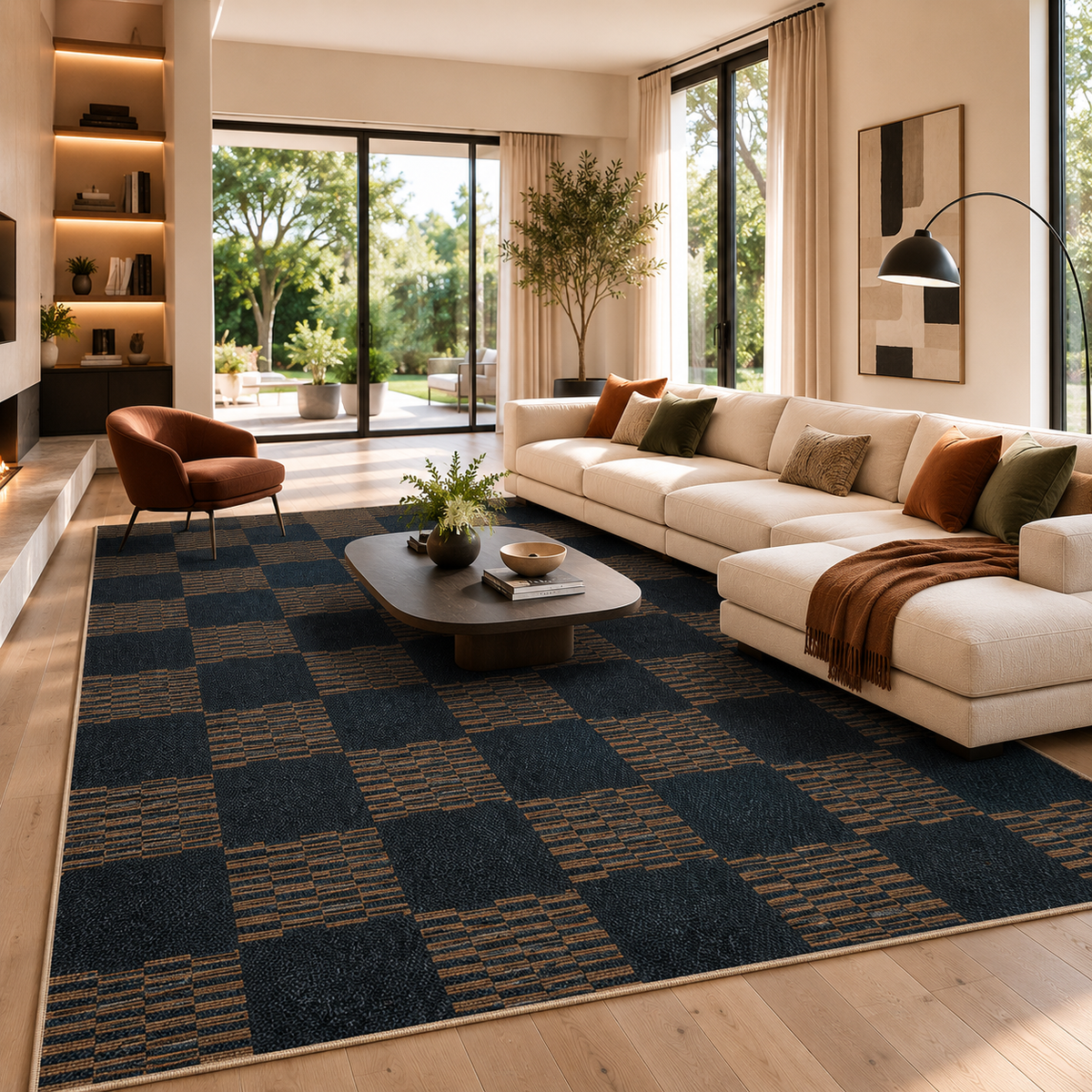 Tapis damier terracotta