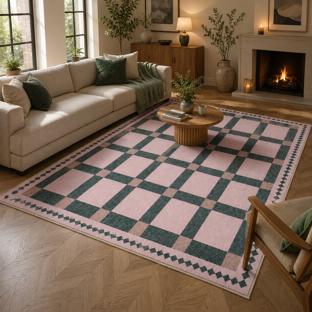 Tapis damier vert