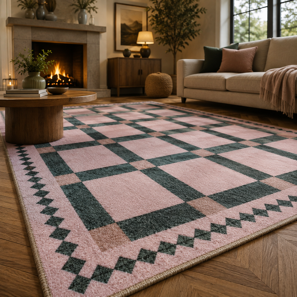 Tapis damier vert
