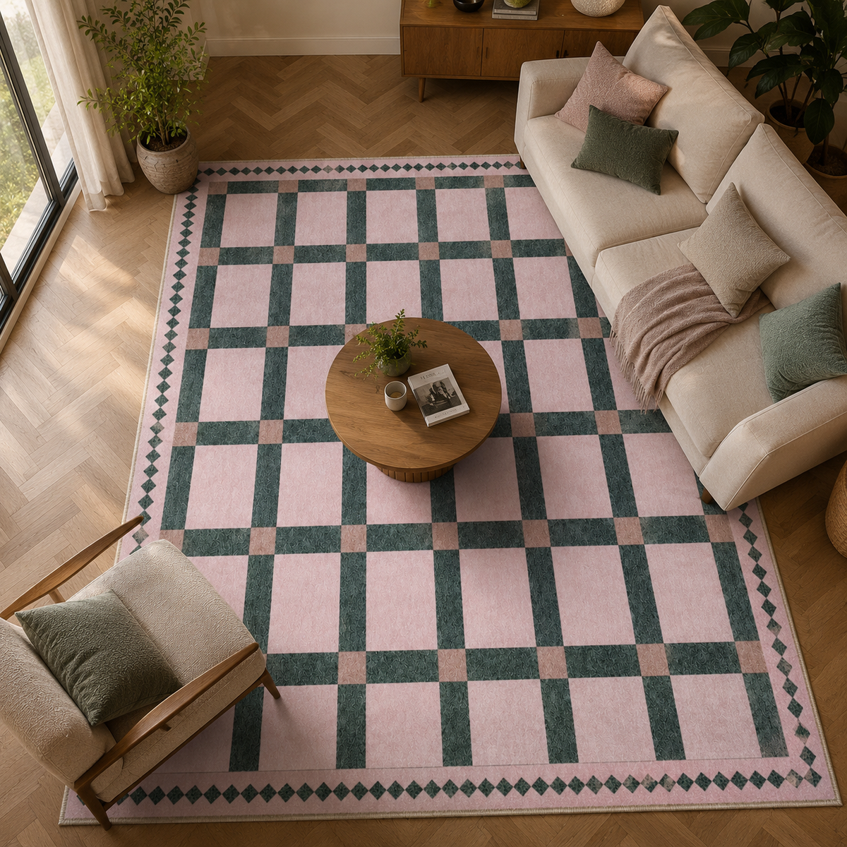 Tapis damier vert