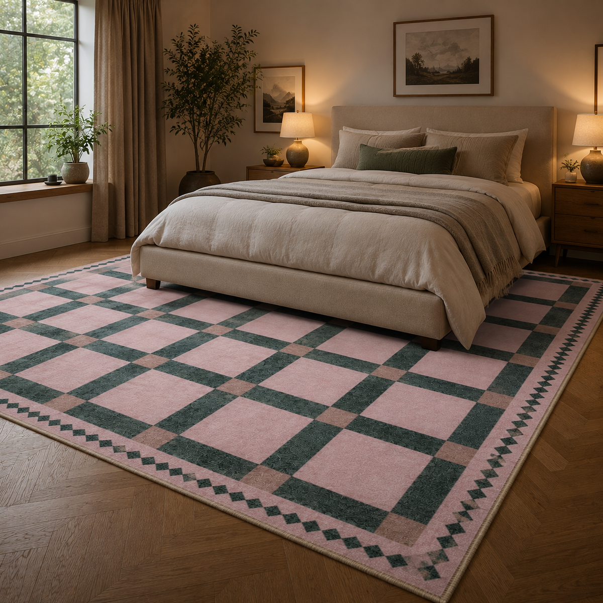Tapis damier vert